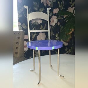 Battat Round Doll Stool, Purple Plastic Chair Seat With Silver Metal Legs